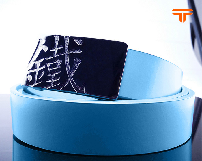 Single Color Emboss Buckle Faux Leather Blue Belt