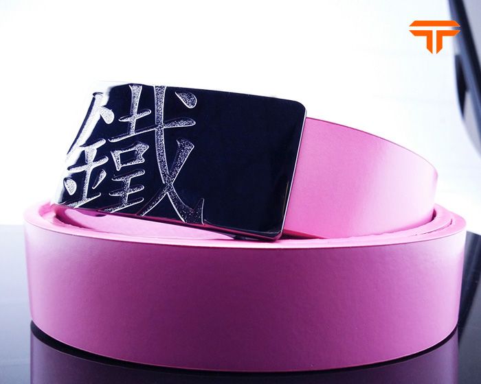 Single Color Emboss Buckle Faux Leather Pink Belt