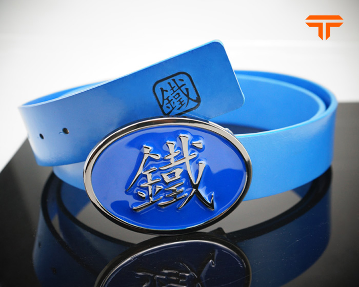 Single Color Painted Buckle Faux Leather Blue Belt