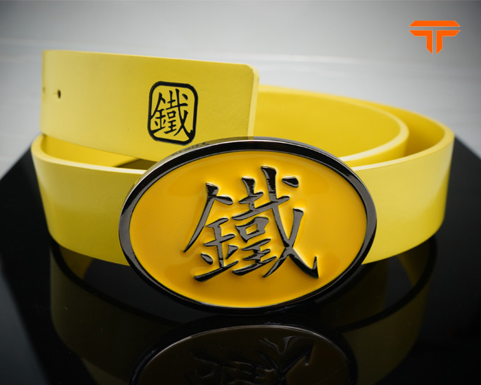 Single Color Painted Buckle Faux Leather Yellow Belt